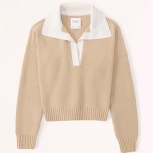 Abercrombie - Tan & White Notch-Neck Sweater